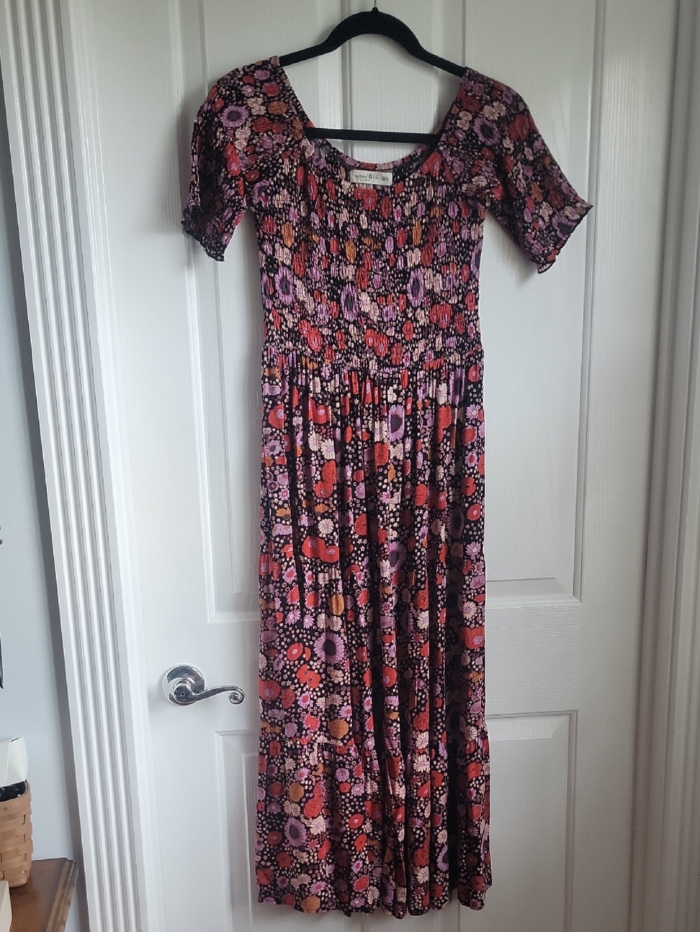 NATURAL LIFE Pink and Red Floral Smocked Maxi Dress Xs  Small Xs/s